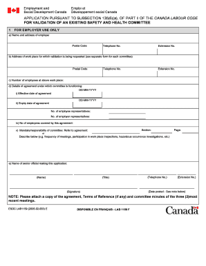 Canada Labour Code Safety and Health Committee Validation Application
