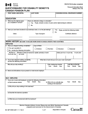 Questionnaire for Disability Benefits HRSDC PPU 146