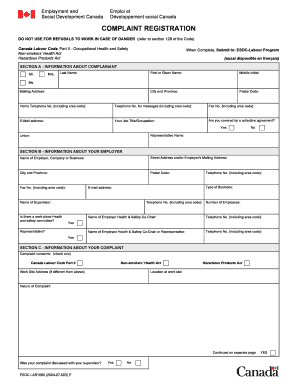 Canada Labour Code Complaint Registration Form