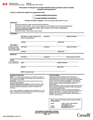 Revocation of Canada Disability Savings Grants and Bonds