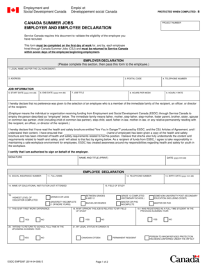 Canada Summer Jobs Employer and Employee Declaration