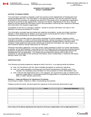 Grant Agreement Signing Officers Form