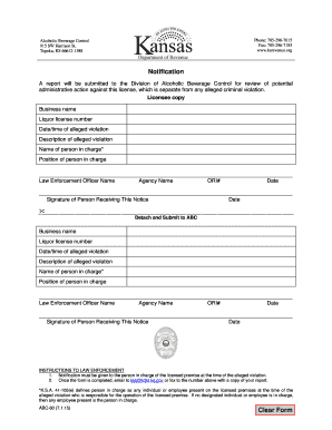 Kansas Liquor License Violation Notice