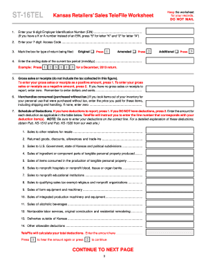 Kansas Sales Tax TeleFile Form
