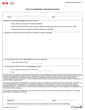 Canada Non-Availability Questionnaire