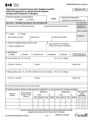 Canada Pension Plan Disability Benefits Application