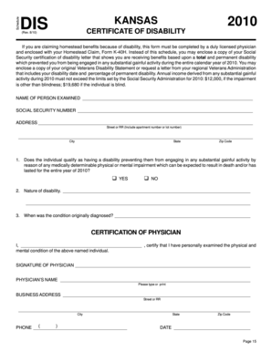 Kansas Certificate of Disability