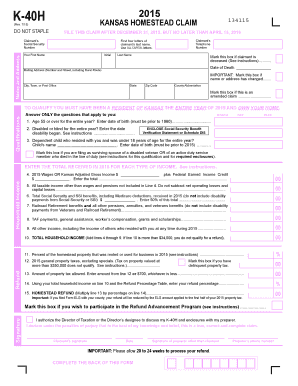 Kansas Homestead Claim Form K-40H