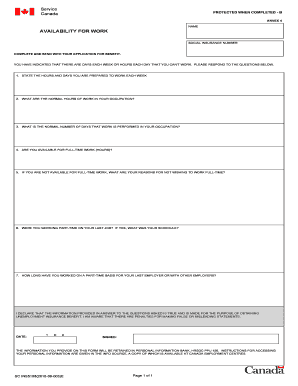 Canada Unemployment Insurance Availability for Work Form
