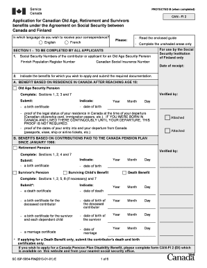Canada-Finland Social Security Application Form