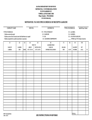 Kansas Motor Fuel Tax Schedule of Receipts