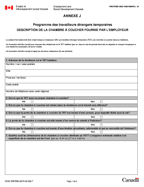 Formulaire de description de la chambre à coucher fournie par l'employeur