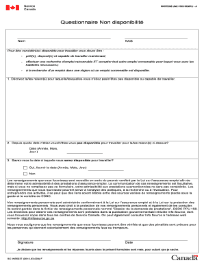 Questionnaire Non disponibilité
