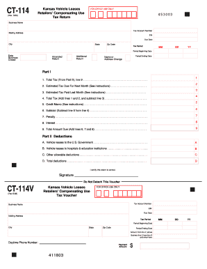 Kansas Vehicle Lease Retailers' Compensating Use Tax Form CT-114
