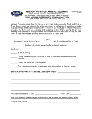 Kentucky Track and Field Medical Report Form