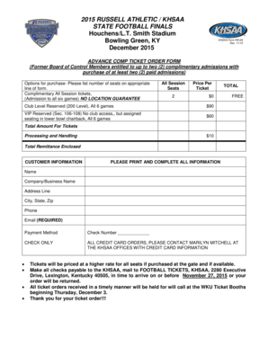 KHSAA Football Finals Advance Ticket Order Form