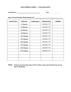 Cold Holding Monitoring Form