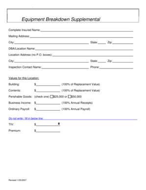 Equipment Breakdown Supplemental Insurance Form