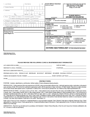 North Carolina Enteric Bacteriology Form