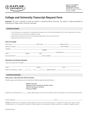 Kaplan University Transcript Request Form