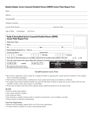 Service-Connected Disabled Veteran License Plates Request Form
