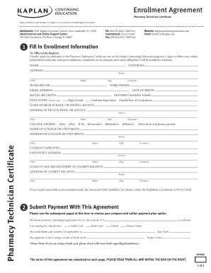 Pharmacy Technician Certificate Enrollment Agreement