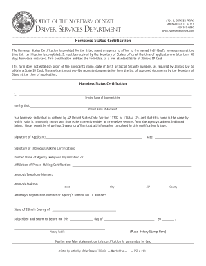 Homeless Status Certification
