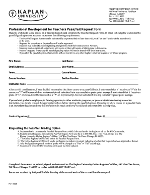 Professional Development Teacher Pass/Fail Request Form