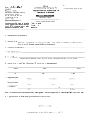 Illinois LLC-45.5 Application for Admission to Transact Business
