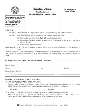 Illinois Hearing Impaired License Plates Application
