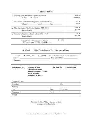 Illinois Register Subscription Order Form