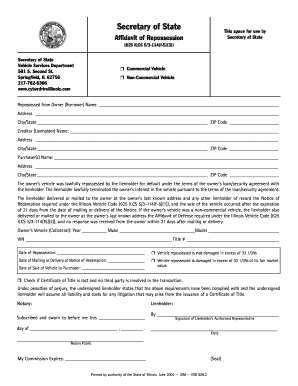 Illinois Affidavit of Repossession