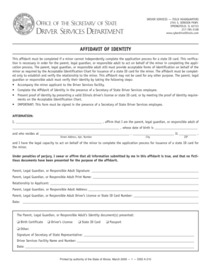 Illinois Affidavit of Identity for Minor ID