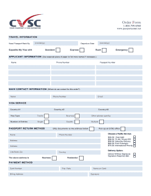 Passport Visa Order Form