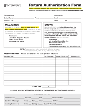 Return Authorization Form