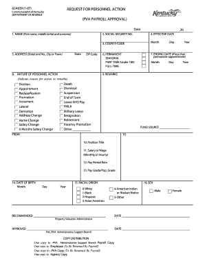 Kentucky Request for Personnel Action Form