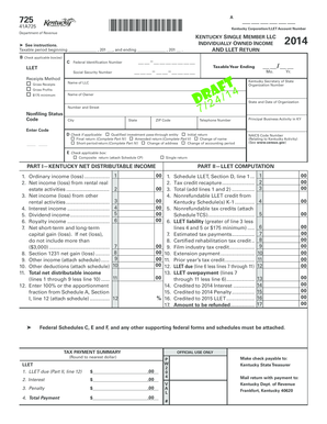 Kentucky Single Member LLC LLET Return Form 725