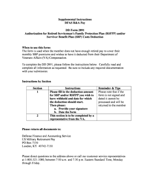 DD Form 2891 Authorization for SBP and RSFPP Deduction