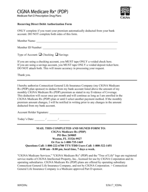 CIGNA Medicare Rx Direct Debit Authorization Form