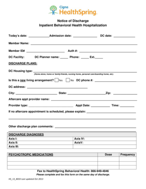Notice of Discharge for Behavioral Health Hospitalization