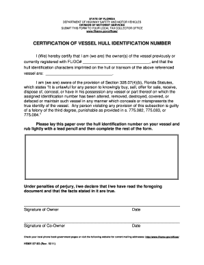 Florida Vessel Hull Identification Number Certification