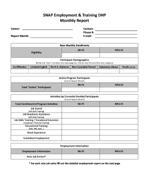 SNAP Employment Training Monthly Report
