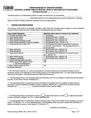 Memorandum of Understanding for Driver License and Motor Vehicle Data Exchange