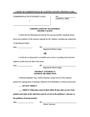 Pennsylvania Expungement Certification