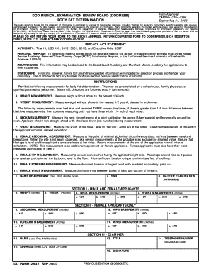 DODMERB Body Fat Determination Form