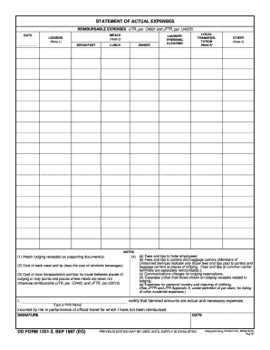 DD Form 1351-3 Statement of Actual Expenses