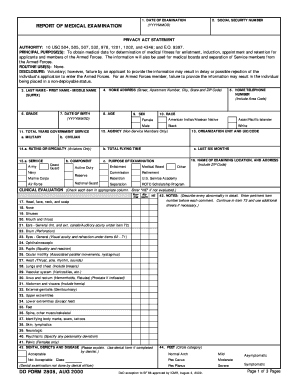 US Military Medical Examination Form