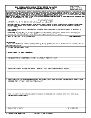 DOD Medical Examination Review Board Head Injury Form