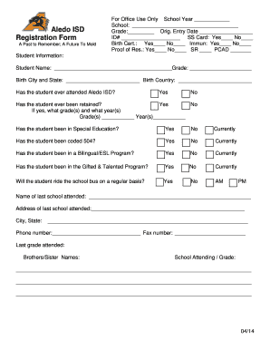 Aledo ISD Student Registration Form
