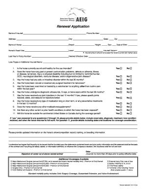 Horse Insurance Renewal Application